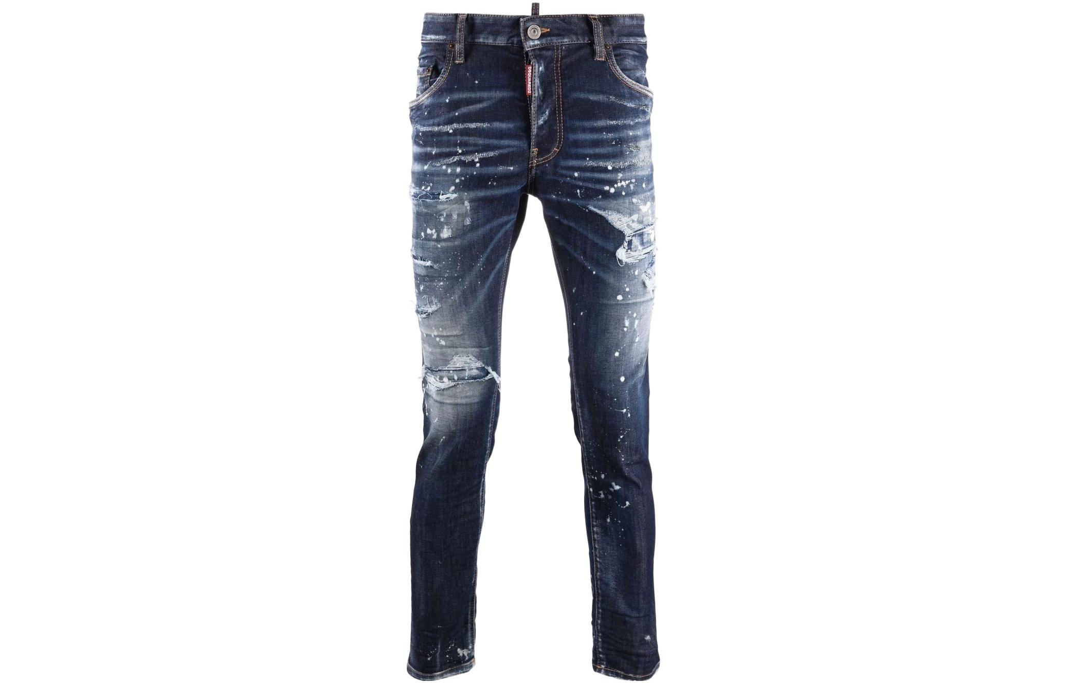 DSQUARED2 SS22 Distressed Slim Fit Jeans with Back Logo Patch Blue Men’s. S74LB1052S30789-470