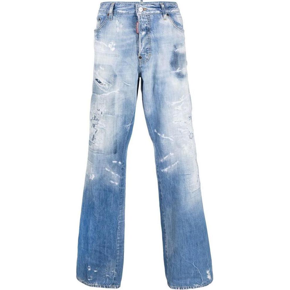 DSQUARED2 SS22 Distressed Straight Fit Jeans Men Blue S74LB1176S30309-470