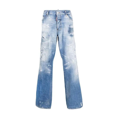 DSQUARED2 SS22 Distressed Straight Fit Jeans Men Blue S74LB1176S30309-470