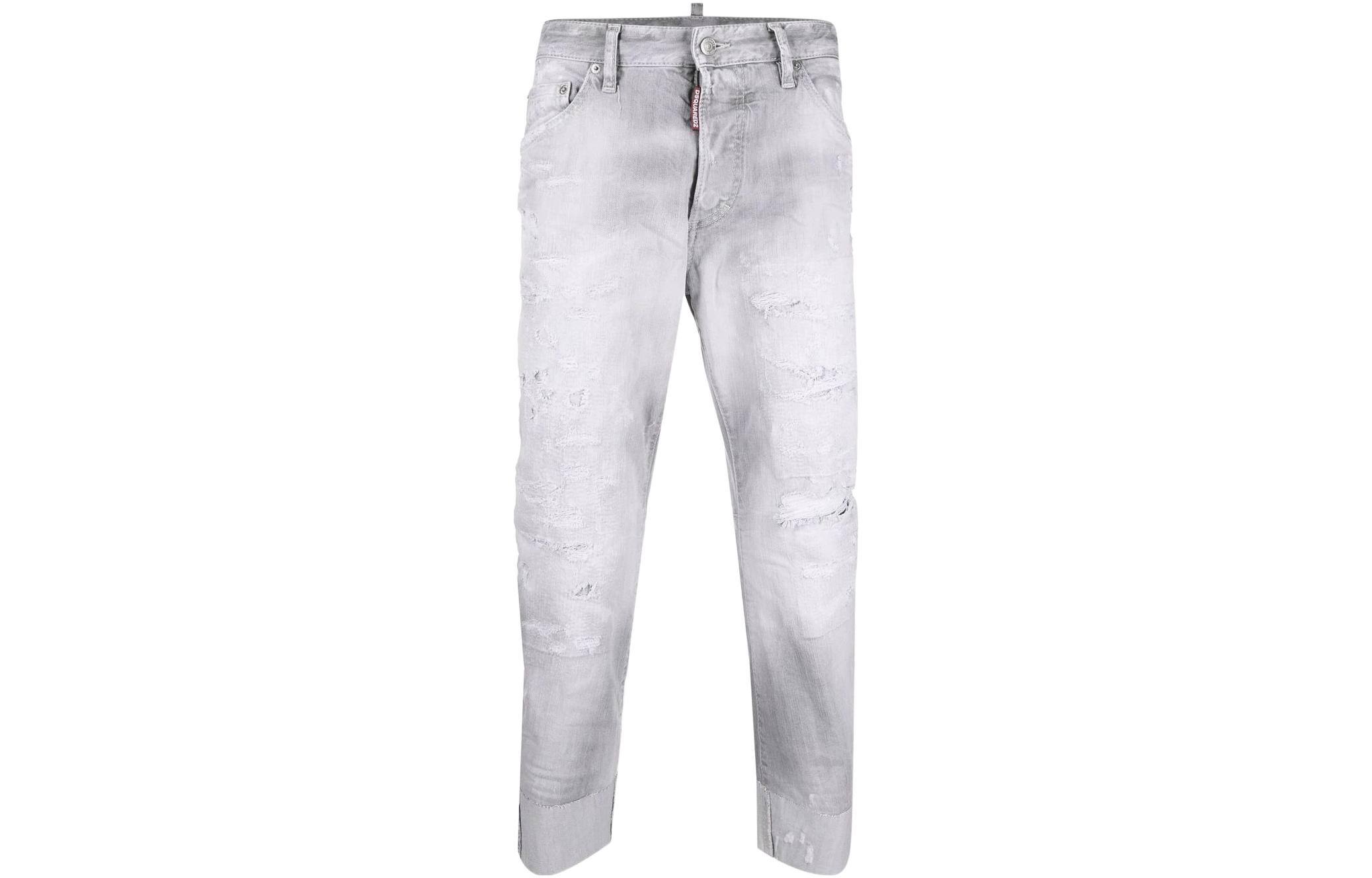 Order DSQUARED2 SS22 男士灰色做旧九分牛仔裤。 S74LB1033S30260-852