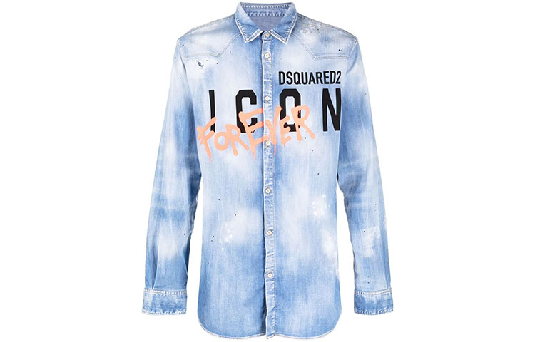Order DSQUARED2 SS22 塗鴉標誌丹寧漸層長袖襯衫 藍色 男款 S79DL0019S30341-470