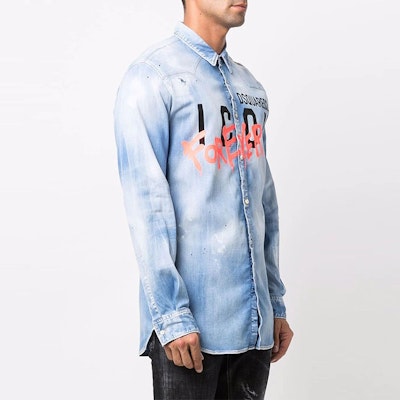 DSQUARED2 SS22 塗鴉標誌丹寧漸層長袖襯衫 藍色 男款 S79DL0019S30341-470 Shop DSQUARED2 SS22 塗鴉標誌丹寧漸層長袖襯衫 藍色 男款 S79DL0019S30341-470
