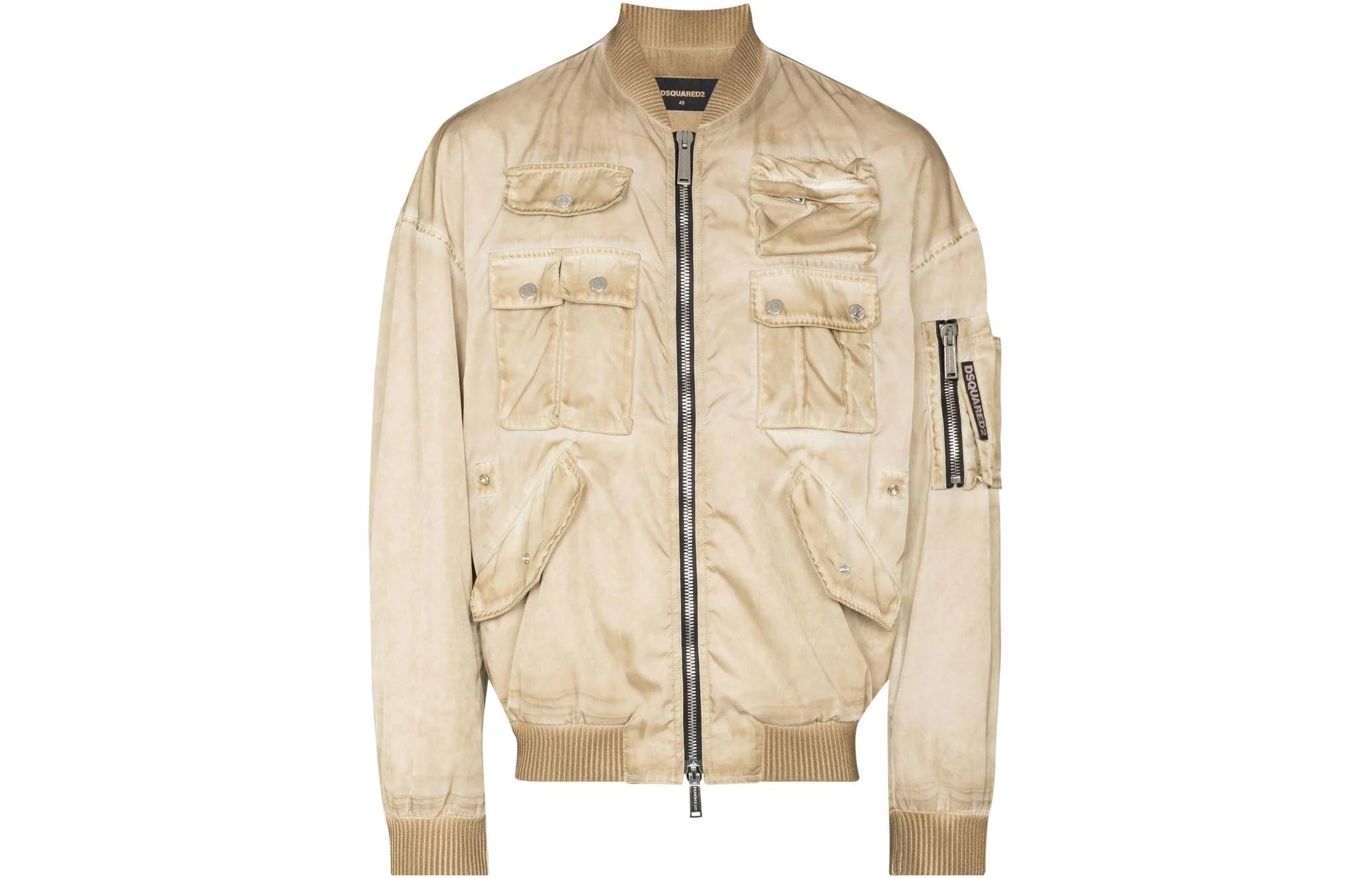 Order DSQUARED2 SS22 カーキ マルチポケット ディストレスト キプロス ボンバージャケット メンズ S71AN0330S53855-115