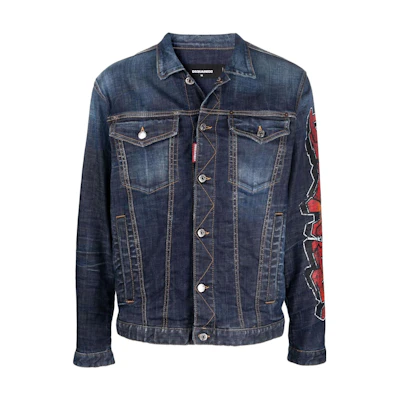 DSQUARED2 SS22 Logo Graffiti Print Denim Jacket Blue Mens. S74AM1227S30342-470
