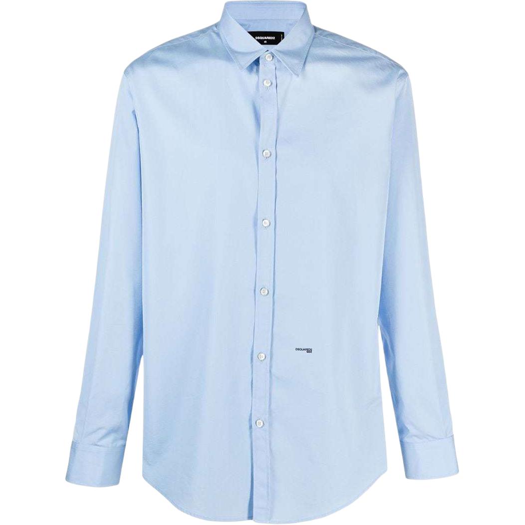 DSQUARED2 SS22 Logo Print Button-Up Long Sleeve Shirt Light Blue S74DM0542S36275471