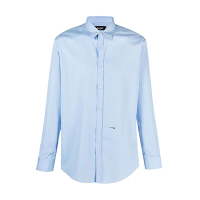 DSQUARED2 SS22 Logo Print Button-Up Long Sleeve Shirt Light Blue S74DM0542S36275471