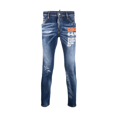 DSQUARED2 SS22 Logo Print Skinny Jeans Men Denim Blue. S74LB1084S30789-470
