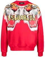 DSQUARED2 SS22 Red Tiger Print Crewneck Pullover Sweatshirt Men S74GU0597S25516-306 DSQUARED2 SS22 Red Tiger Print Crewneck Pullover Sweatshirt Men S74GU0597S25516-306