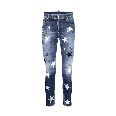 DSQUARED2 SS22 Slim Fit Slogan Print Jeans Men Blue S71LB1063S30664-470