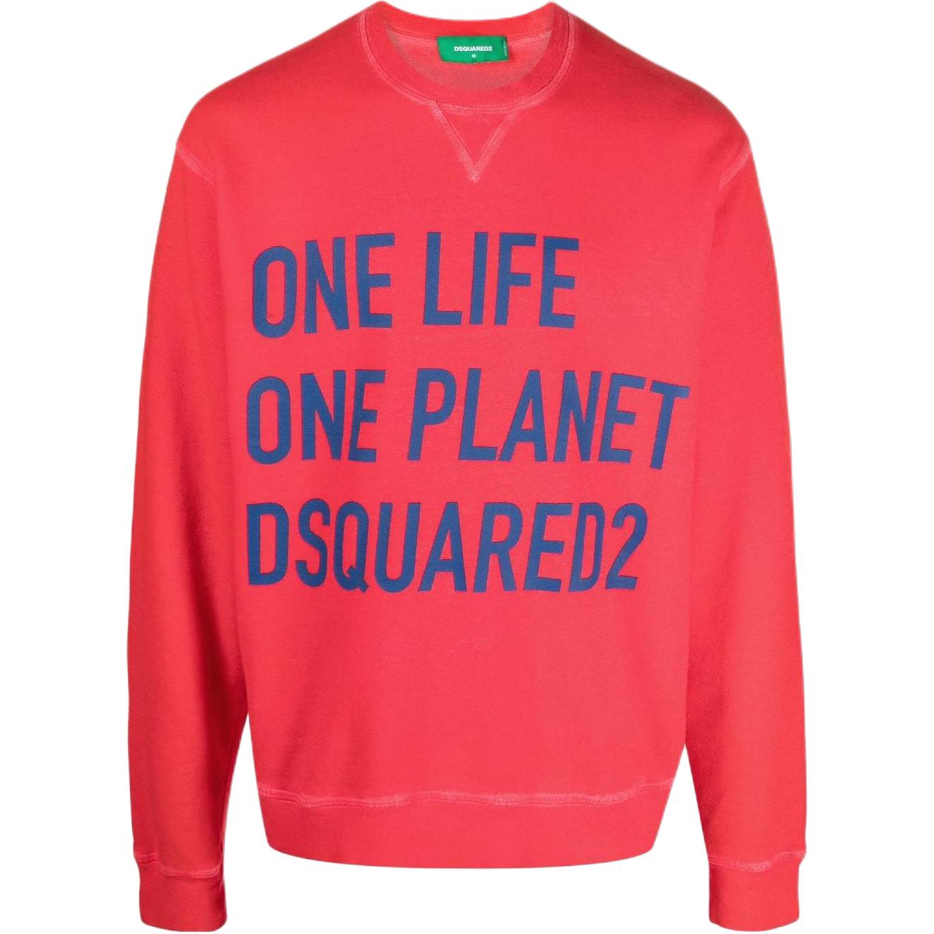 Dsquared2 SS22 Slogan Logo Print Crewneck Long Sleeve Sweatshirt Red Men’s S78GU0050S25535-304