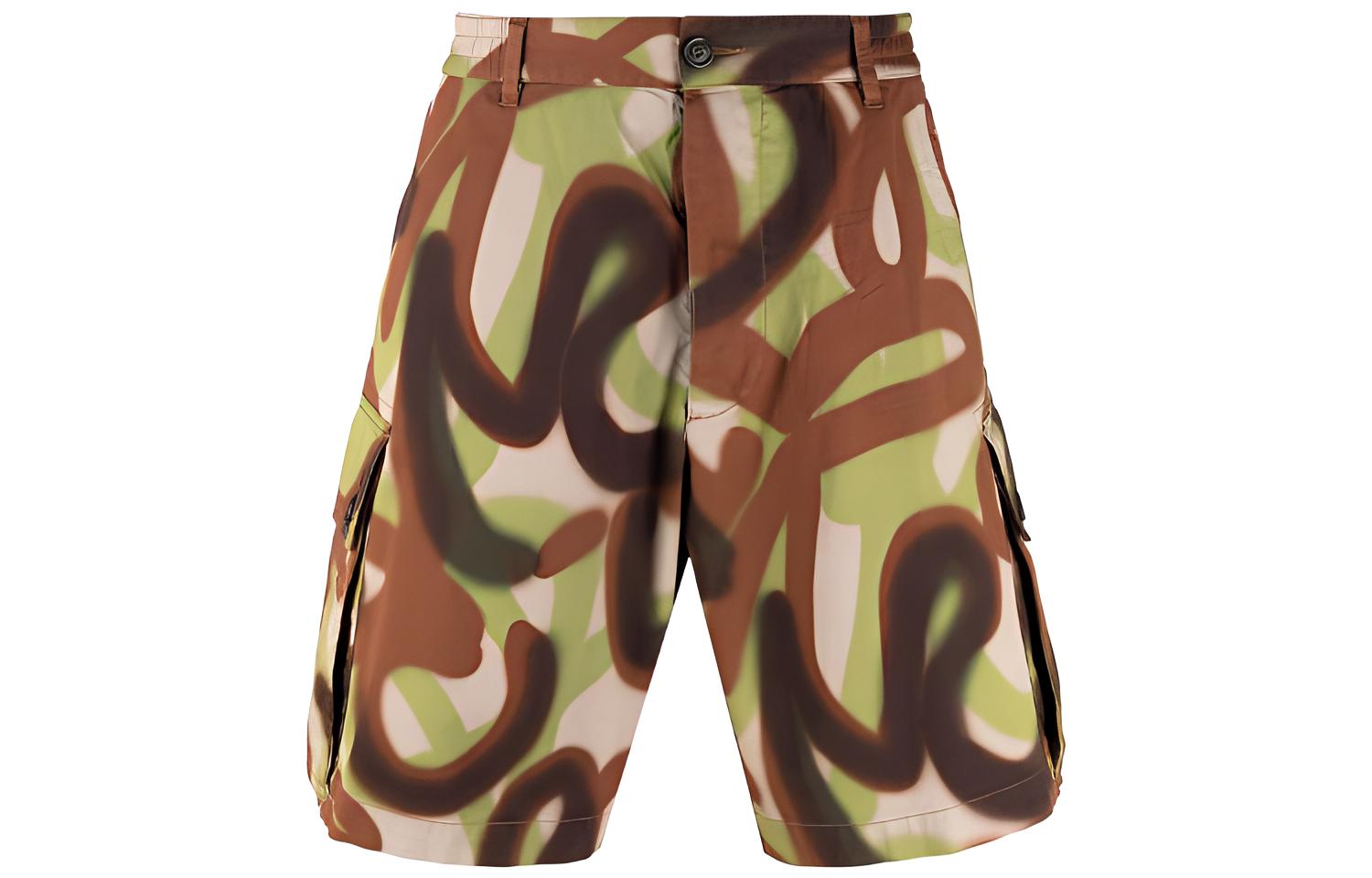 DSQUARED2 SS22 Spray Effect Button-Up Cargo Shorts Brown Mens. S74MU0698S54405-002S