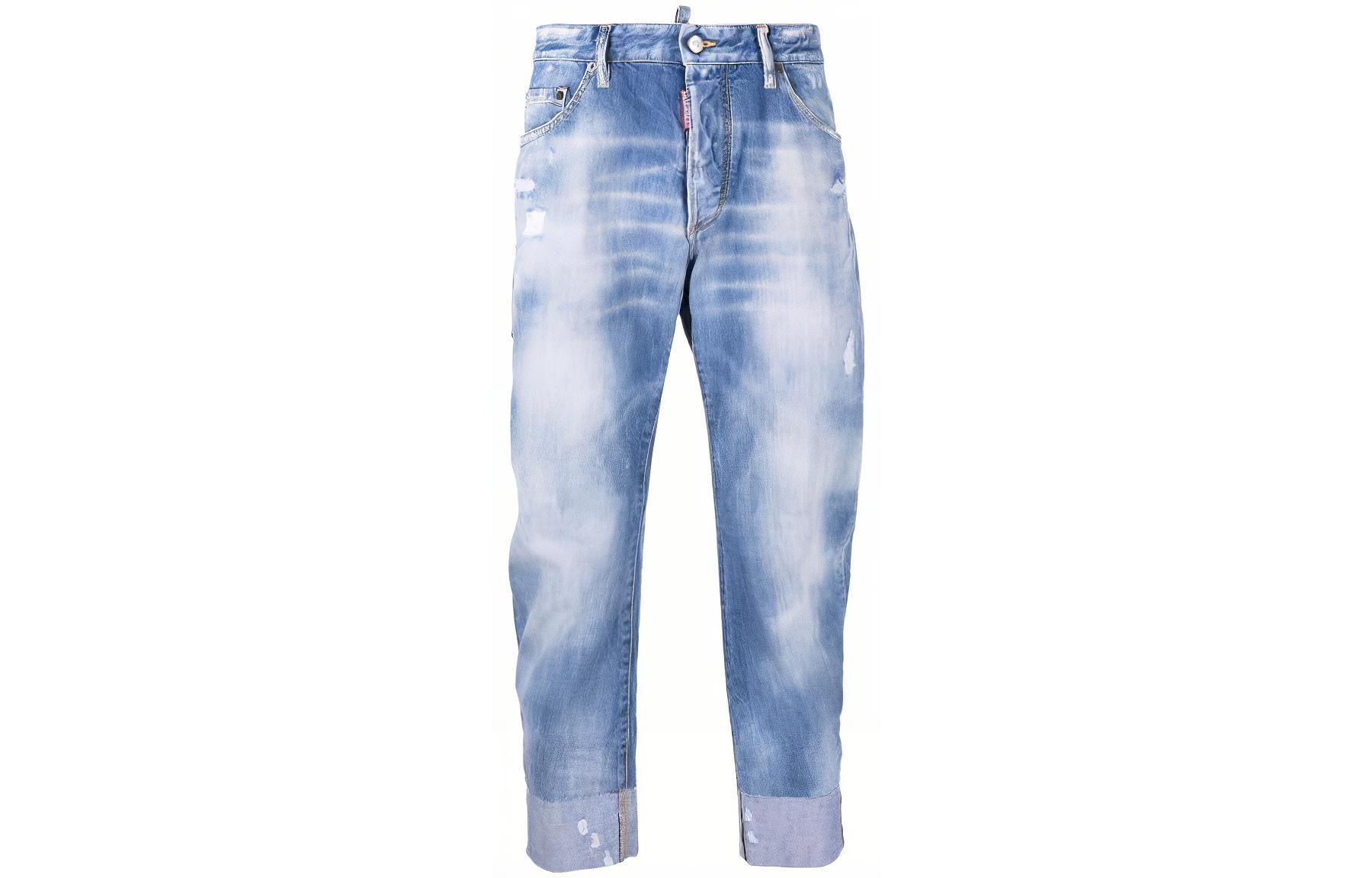 DSQUARED2 SS22 Washed Distressed Ankle-Length Cuffed Jeans Men’s Blue. S74LB1091S30309-470
