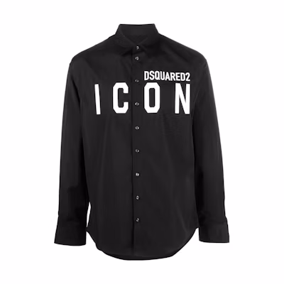 DSQUARED2 SS23 Black Long Sleeve Shirt with Logo Print and Spread Collar S79DL0026S36275-900