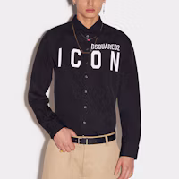 Lookbook DSQUARED2 SS23 Black Long Sleeve Shirt with Logo Print and Spread Collar S79DL0026S36275-900