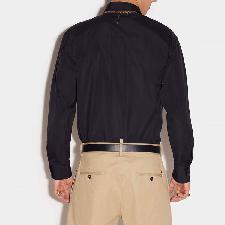 Shop DSQUARED2 SS23 黑色長袖襯衫 帶印花標誌與翻領設計 S79DL0026S36275-900