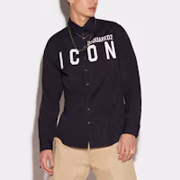 Purchase DSQUARED2 SS23 Black Long Sleeve Shirt with Logo Print and Spread Collar S79DL0026S36275-900