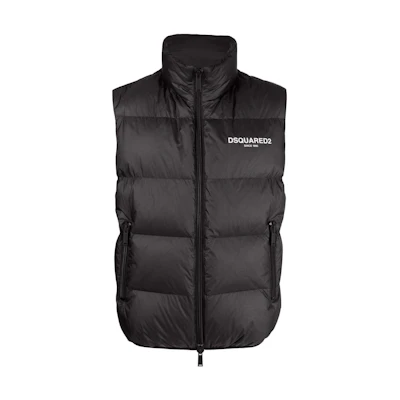 DSQUARED2 SS23 Black Puffer Vest with Solid Logo Print Design. S74FB0303S76627-900