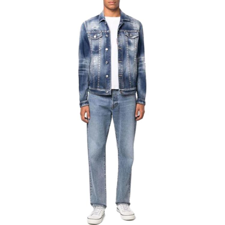 Lookbook DSQUARED2 SS23 ブルーデニムジャケット 襟付き＆胸ポケット付き S74AM1356S30664-470