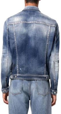 DSQUARED2 SS23 ブルーデニムジャケット 襟付き&胸ポケット付き S74AM1356S30664-470 Shop DSQUARED2 SS23 ブルーデニムジャケット 襟付き&胸ポケット付き S74AM1356S30664-470