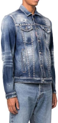 DSQUARED2 SS23 ブルーデニムジャケット 襟付き&胸ポケット付き S74AM1356S30664-470 Purchase DSQUARED2 SS23 ブルーデニムジャケット 襟付き&胸ポケット付き S74AM1356S30664-470