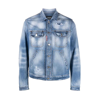 DSQUARED2 SS23 Logo Print Denim Jacket in Blue. S79AM0048S30664-470