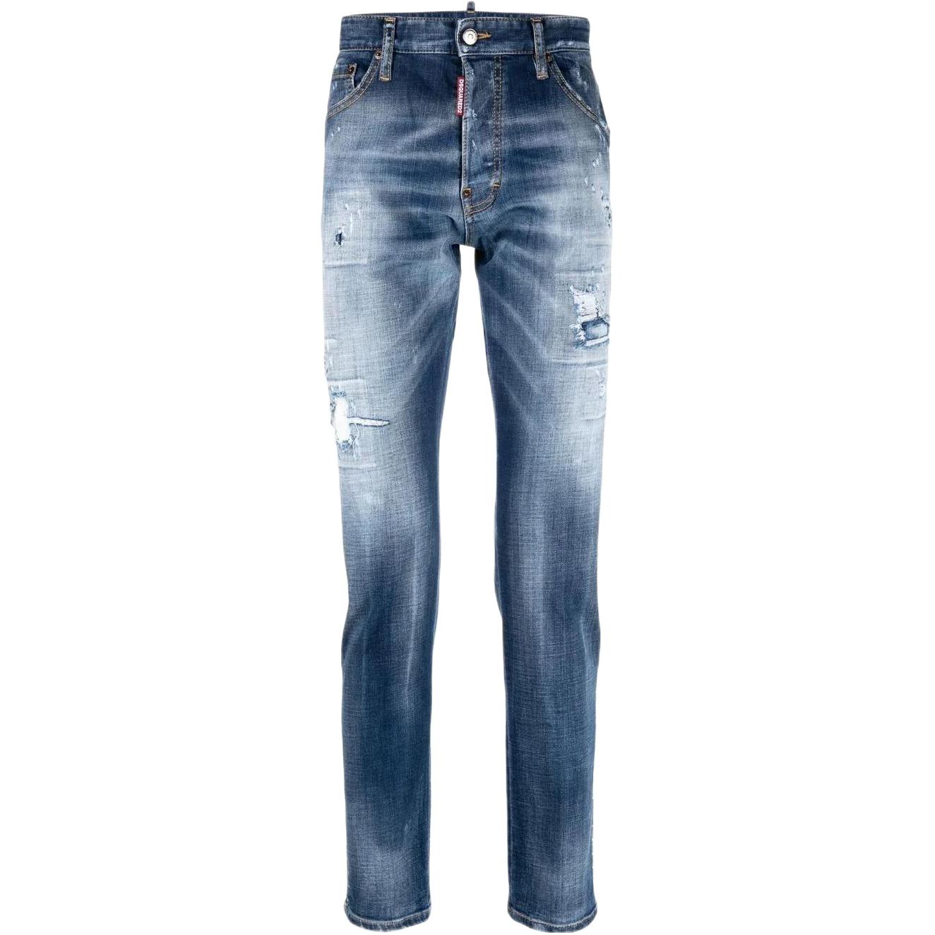 DSQUARED2 SS23  Straight-Leg Distressed Patch Jeans Navy Blue S74LB1257S30664-470