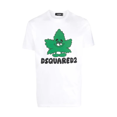 DSQUARED2 SS23 Cartoon Maple Leaf Logo White Crewneck T-Shirt S71GD1279S23009-100