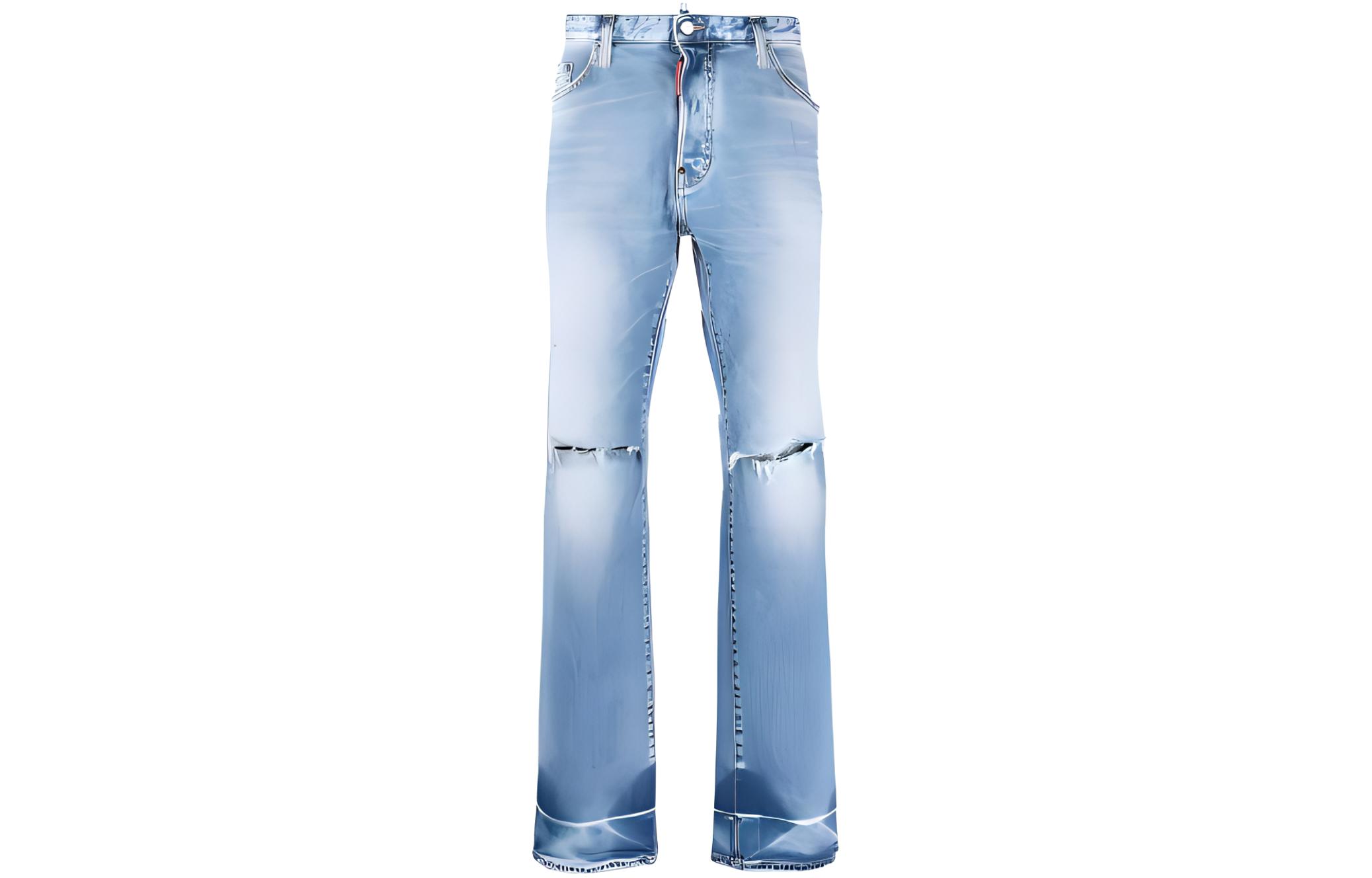 DSQUARED2 SS23 Distressed Button Straight Jeans Men Blue S71LB1185S30827-470