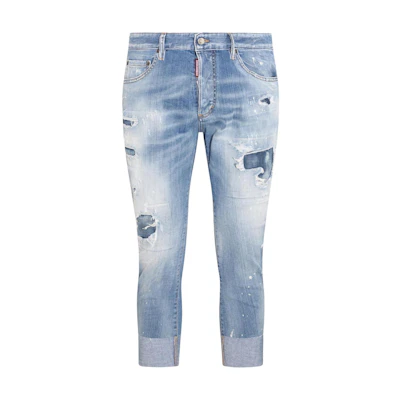 DSQUARED2 SS23 Distressed Cropped Jeans Blue Men’s Denim Pants. S74LB1367S30342470