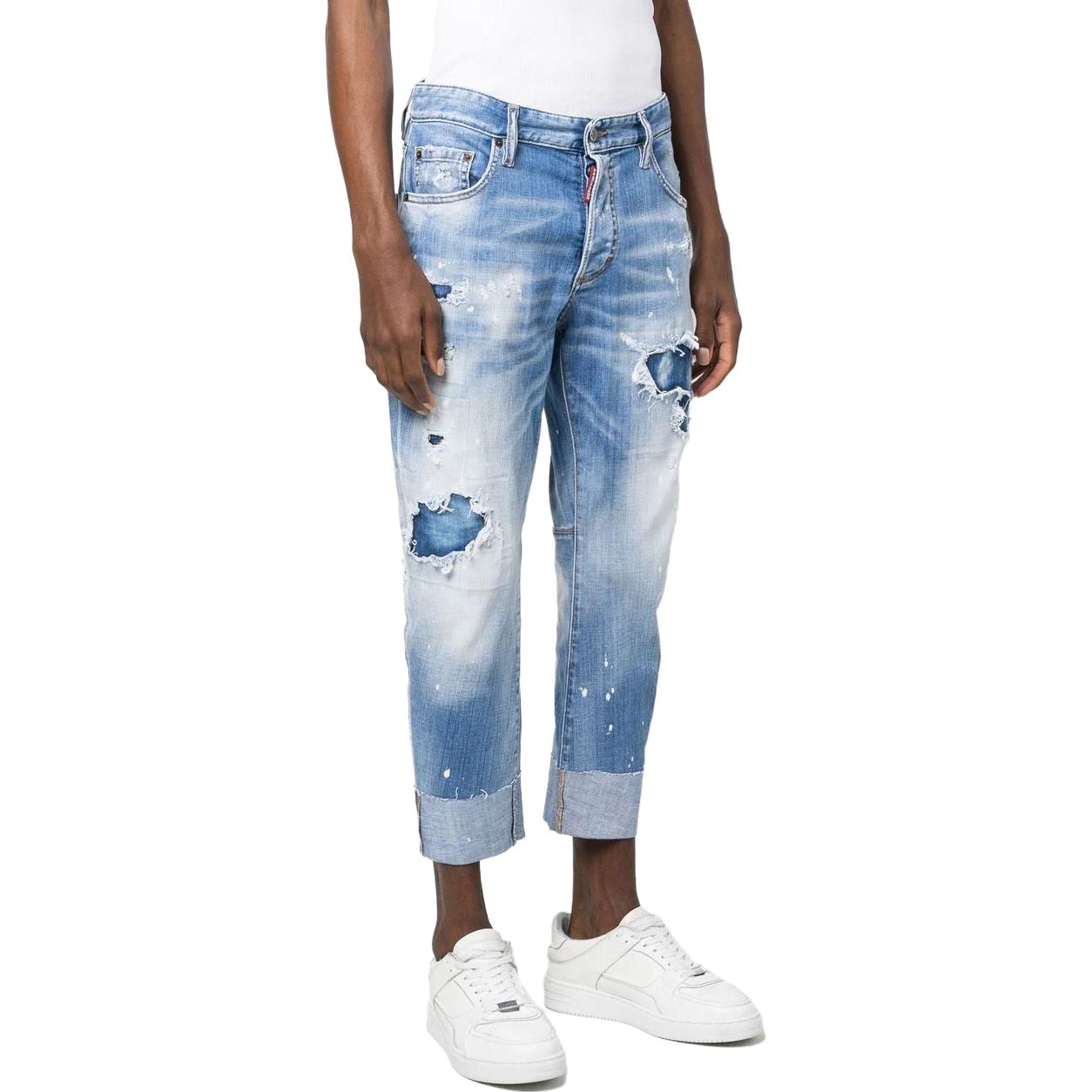 DSQUARED2 SS23 Distressed Cropped Jeans Blue Men’s Denim Pants. S74LB1367S30342470 圖 4