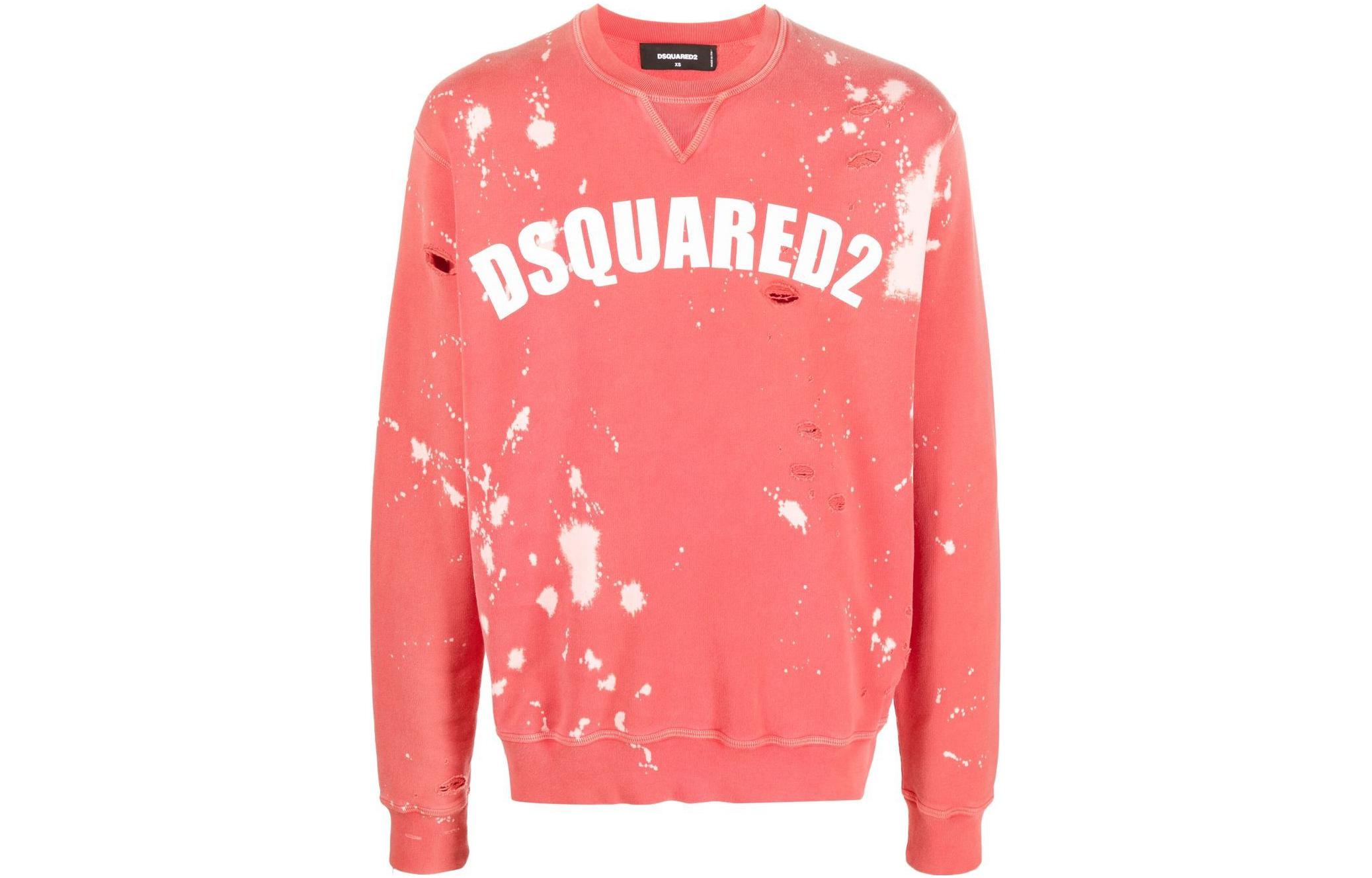 Dsquared2 SS23 Distressed Logo Crewneck Sweatshirt Orange Fashion. S74GU0677S25030-253