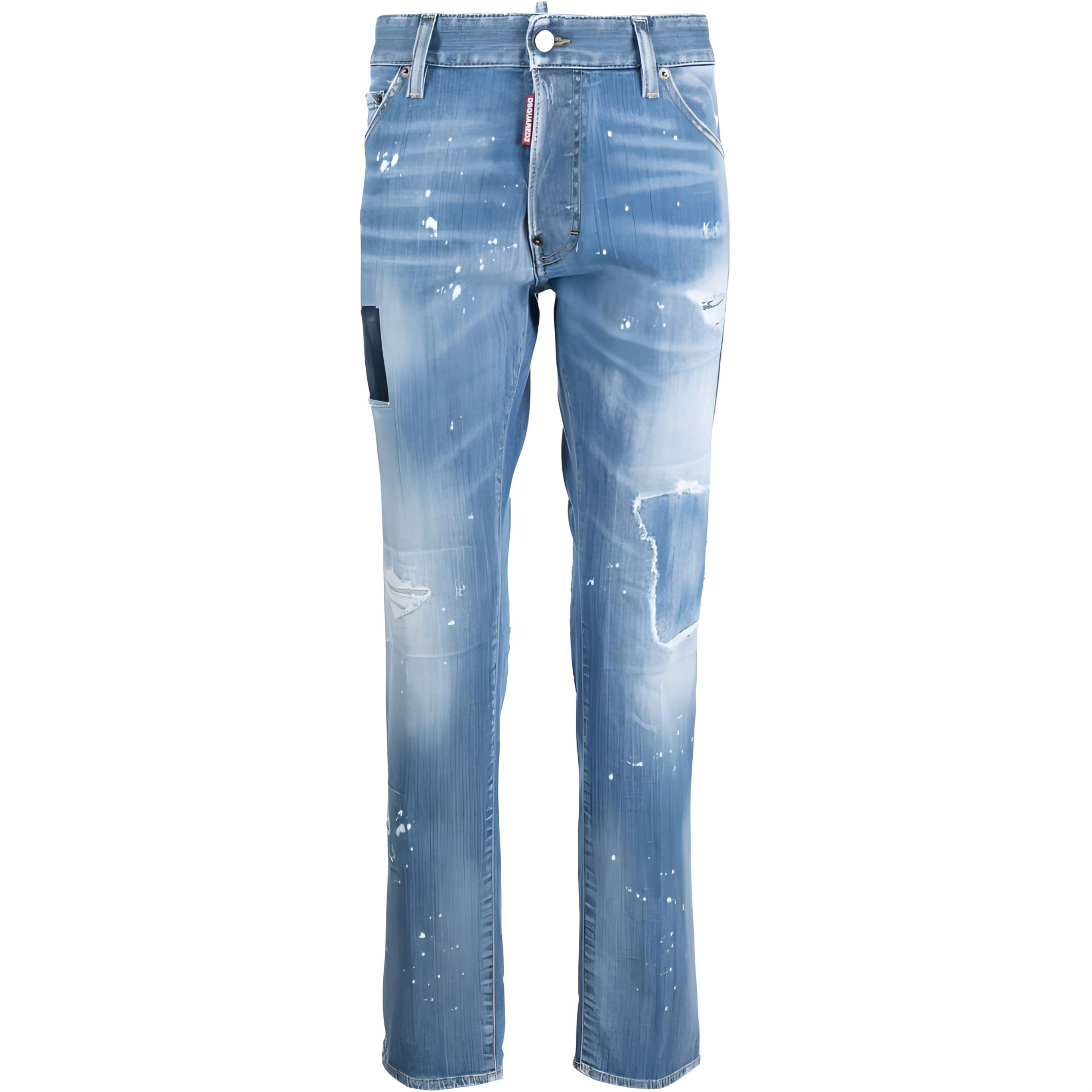 DSQUARED2 SS23 Distressed Paint Splash Straight Jeans Men Blue S74LB1252S30342-470