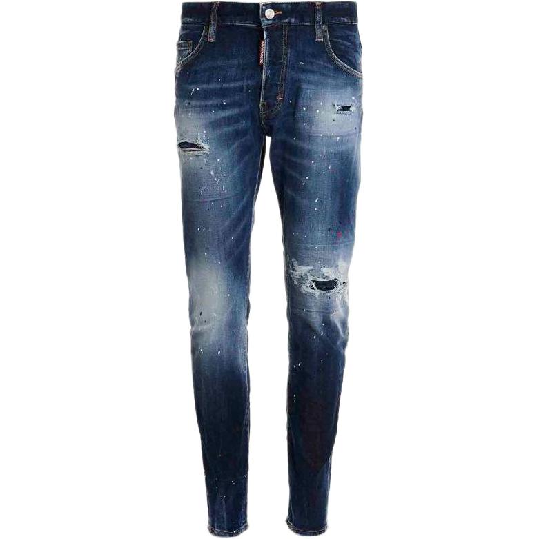 DSQUARED2 SS23 Distressed Splatter Slim Fit Jeans Men Indigo Blue. S74LB1255S30789-470