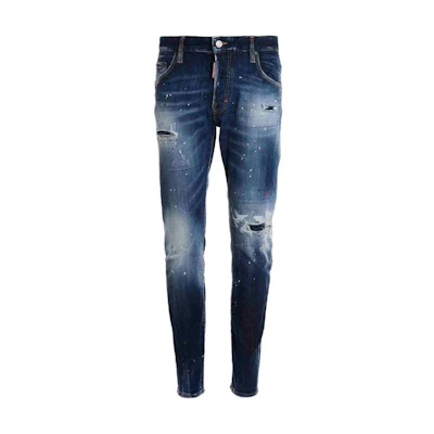 DSQUARED2 SS23 Distressed Splatter Slim Fit Jeans Men Indigo Blue. S74LB1255S30789-470