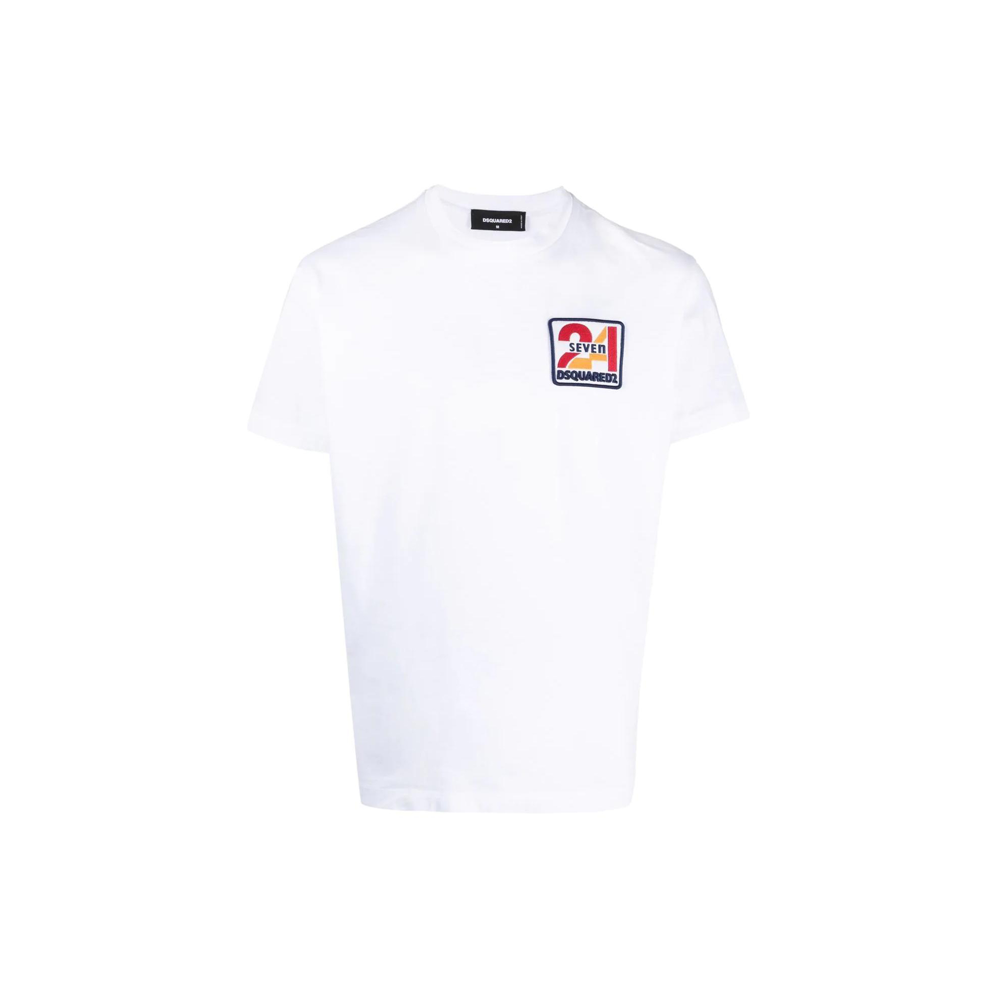 DSQUARED2 SS23 Logo Patch Crew Neck Short Sleeve T-Shirt White Mens. S74GD1093S23009-100