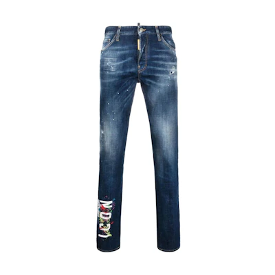 DSQUARED2 SS23 Logo Print Distressed Spray Paint Effect Jeans Men Blue. S79LA0051S30342-470