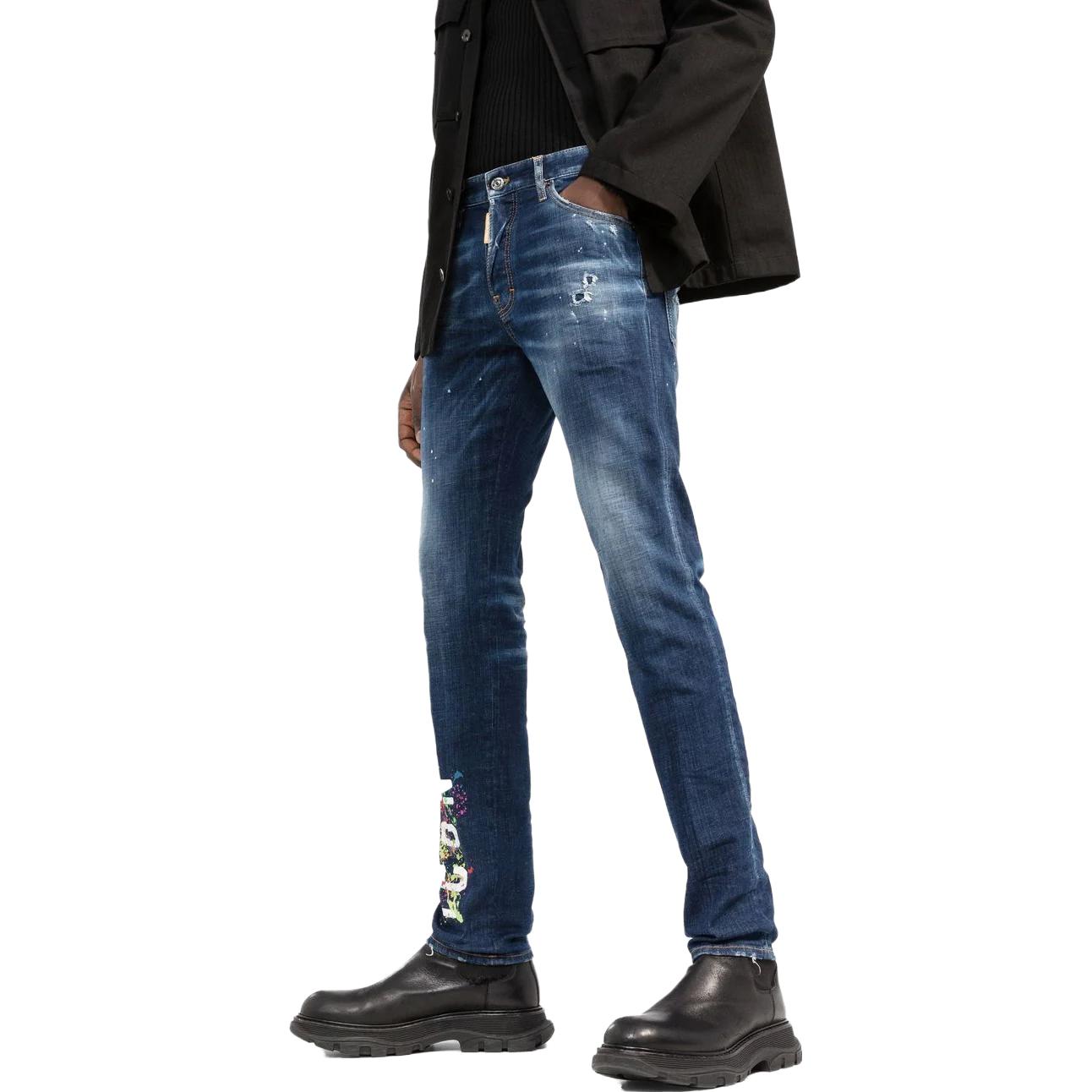 DSQUARED2 SS23 Logo Print Distressed Spray Paint Effect Jeans Men Blue. S79LA0051S30342-470 圖 5
