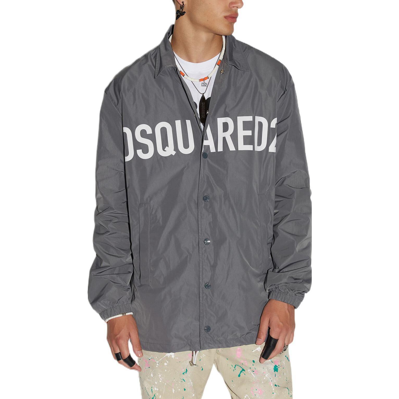 Shop DSQUARED2 SS23 ロゴプリント シングルブレスト シャツジャケット メンズ グレー. S74AM1374S47858-859