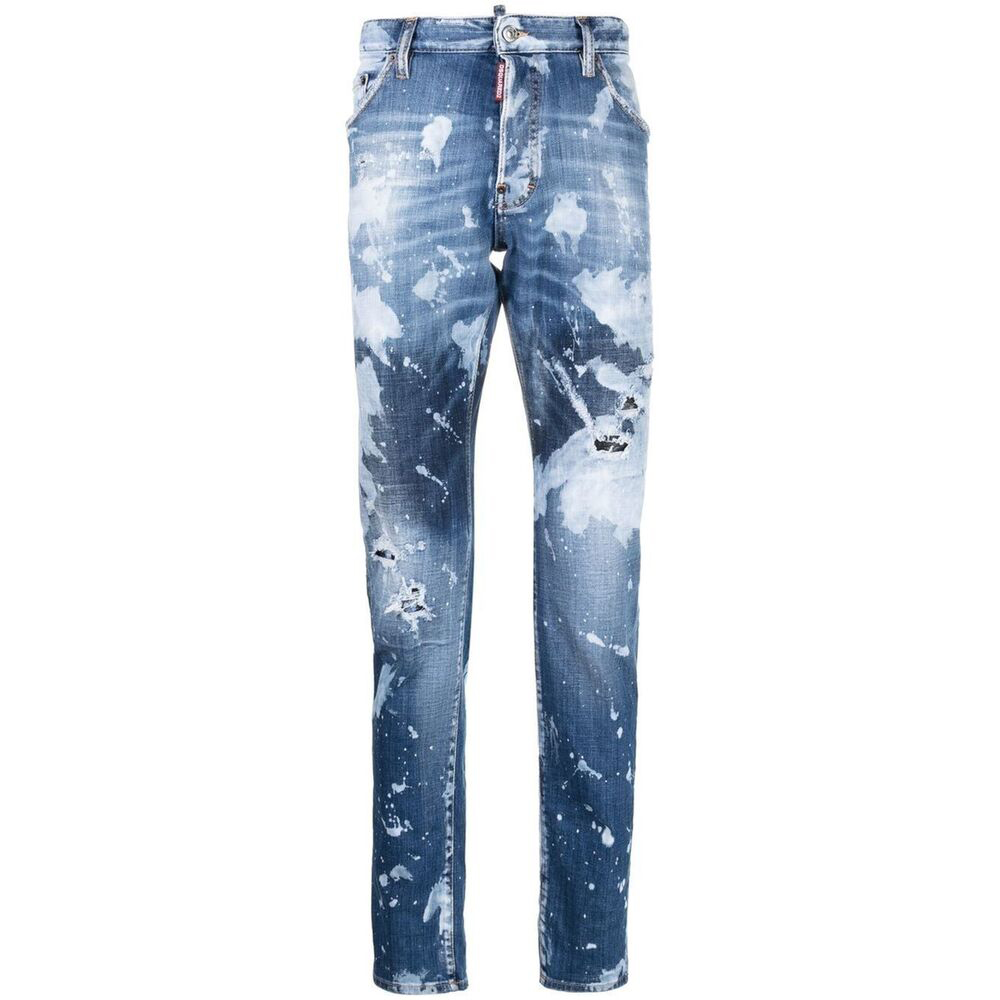 DSQUARED2 SS23 Paint Splatter Straight Fit Jeans Men Blue S71LB1180S30342-470