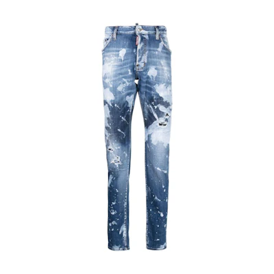 DSQUARED2 SS23 Paint Splatter Straight Fit Jeans Men Blue S71LB1180S30342-470