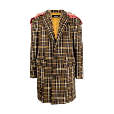DSQUARED2 SS23 Plaid Hooded Mid-Length Coat Jacket Multicolor . S71AA0430S60403-001F