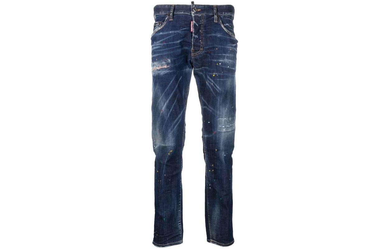 DSQUARED2 SS23 Splatter Slim Fit Jeans Navy Blue for Men. S71LB1165S30789-470