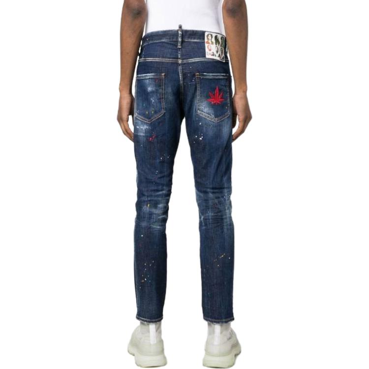 DSQUARED2 SS23 Splatter Slim Fit Jeans Navy Blue for Men. S71LB1165S30789-470 圖 4