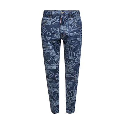 DSQUARED2 SS23 Straight Mid-Rise Letter Print Jeans Men’s Blue. S74LB0622-S30662-470