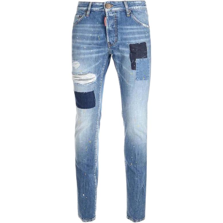 DSQUARED2 SS23 Straight Patchwork Jeans Men’s Blue S74LB1350S30309470