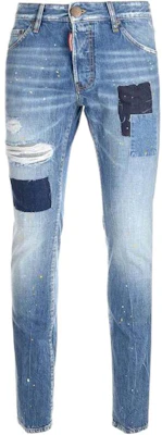 DSQUARED2 SS23 Straight Patchwork Jeans Men’s Blue S74LB1350S30309470 Buy DSQUARED2 SS23 Straight Patchwork Jeans Men’s Blue S74LB1350S30309470