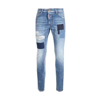 DSQUARED2 SS23 Straight Patchwork Jeans Men’s Blue S74LB1350S30309470