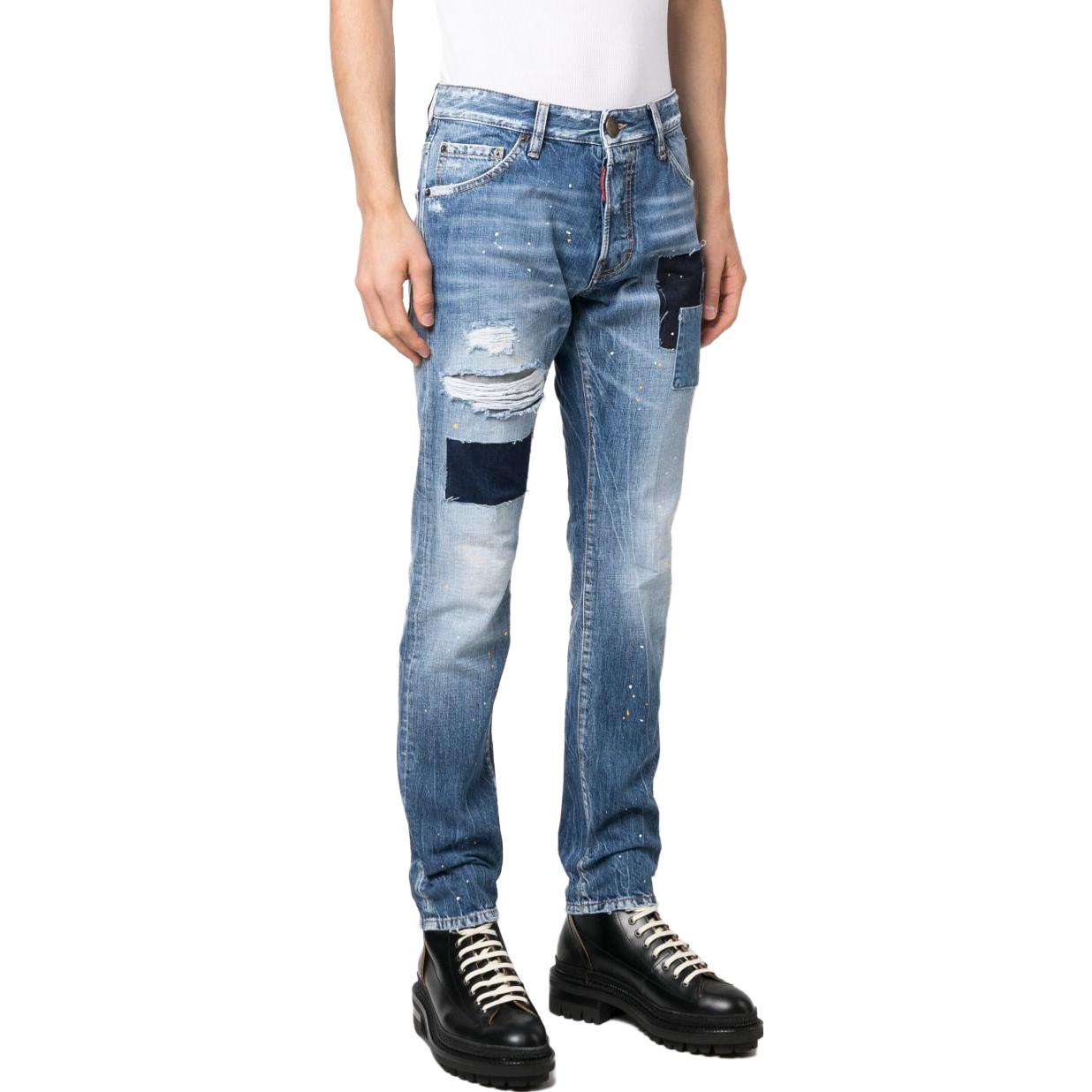 DSQUARED2 SS23 Straight Patchwork Jeans Men’s Blue S74LB1350S30309470 圖 5