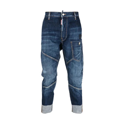 DSquared2 SS23 Washed Distressed Cuffed Denim Jeans Men Blue S74LB1293S30309-470