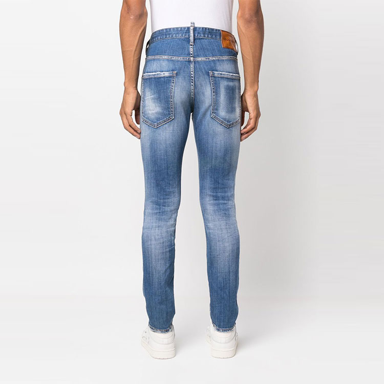 Shop DSQUARED2 SS23 蓝色洗水修身牛仔裤 牛仔布 S74LB1276S30342-470